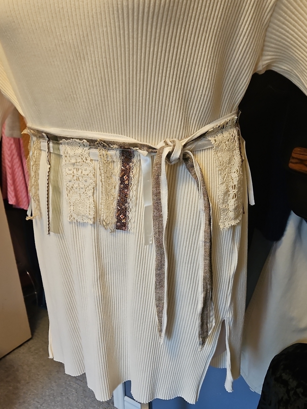 Hand Crafted BY:Me RRR Boho/fairycore Cream Lace Accent Waist Tie  Belt